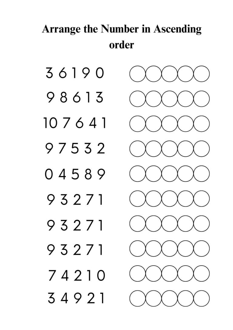 Ascending and Descending Order Worksheets for Grade 1 pdf