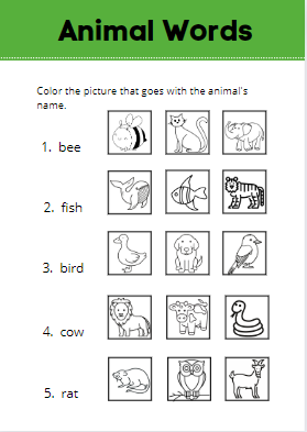 english worksheet for class 1